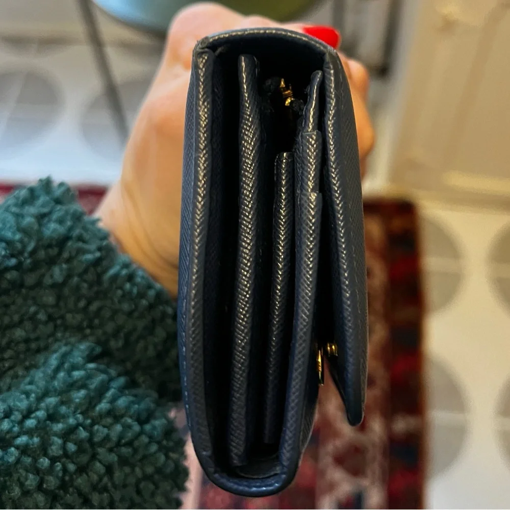 Authentic Prada Continental Wallet with Removable Card Sleeve - Navy Blue - Picture 10 of 13